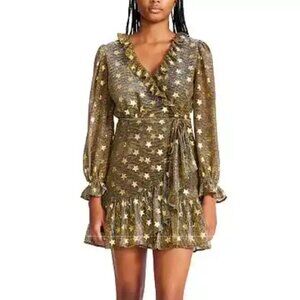 NWOT Betsey Johnson Women's Faux-Wrap Metallic Star Dress